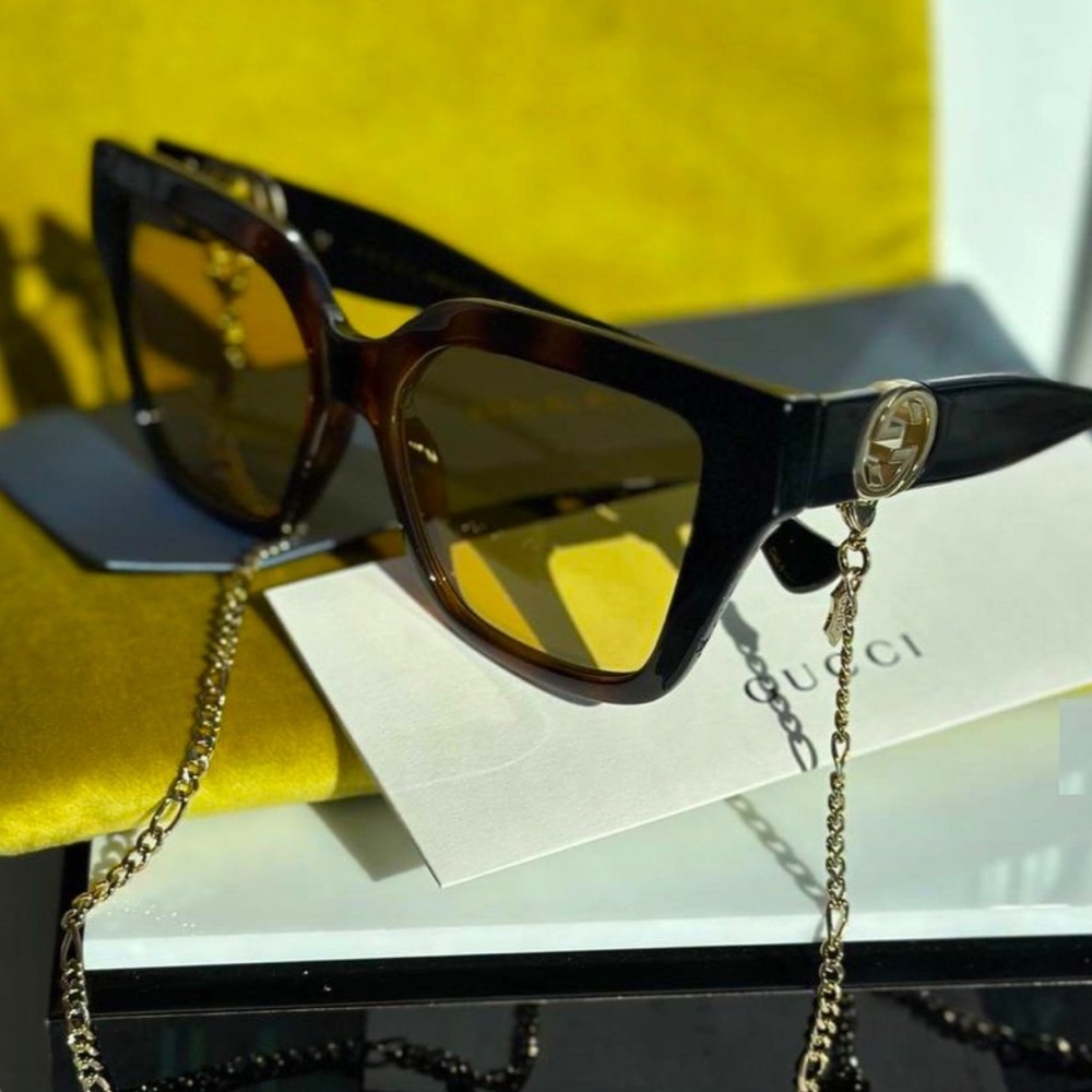 NWT Gucci GG1023S-004 Chain Havana Square 54mm Sunglasses - Picture 12 of 14